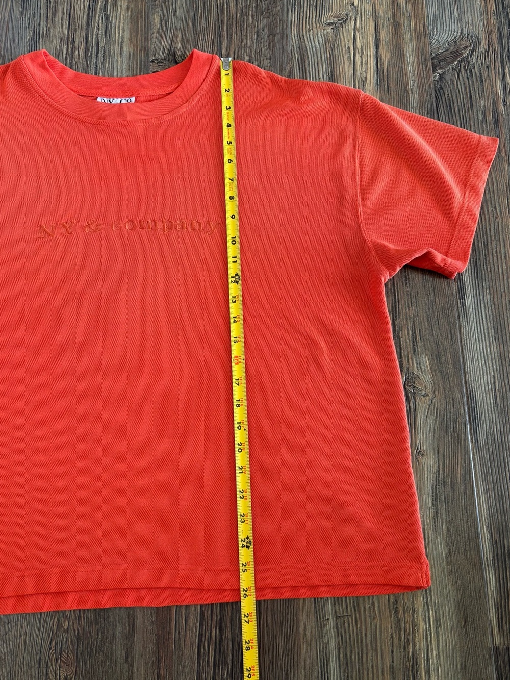 90s New York & Co. Oversized Pique Knit S/S T-Shirt XL Orange Embroidered Logo - Picture 5 of 9